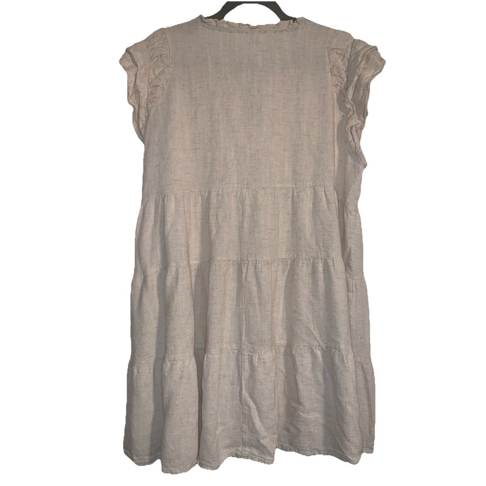 Umgee Dress XL Linen Blend Tiered Mini Boho Beige Ruffle Short Sleeve Summer - Picture 7 of 16